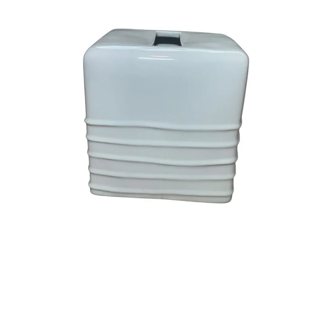 Rae Dunn Artisan Collection Heavy Ribbed Ceramic Off White Tissue Box Cover